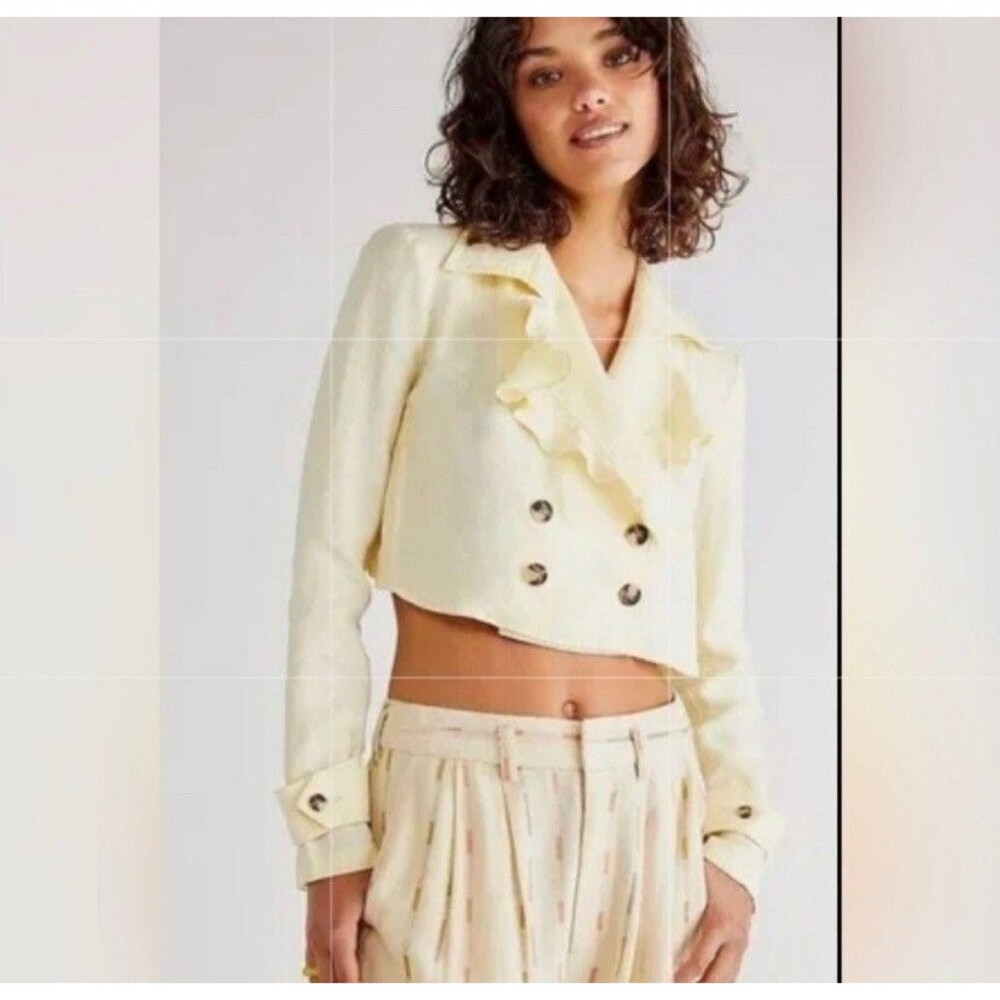 Free People BENNIE Crop Crossover Back Linen Blazer In Yellow Sz XL NWOT $168